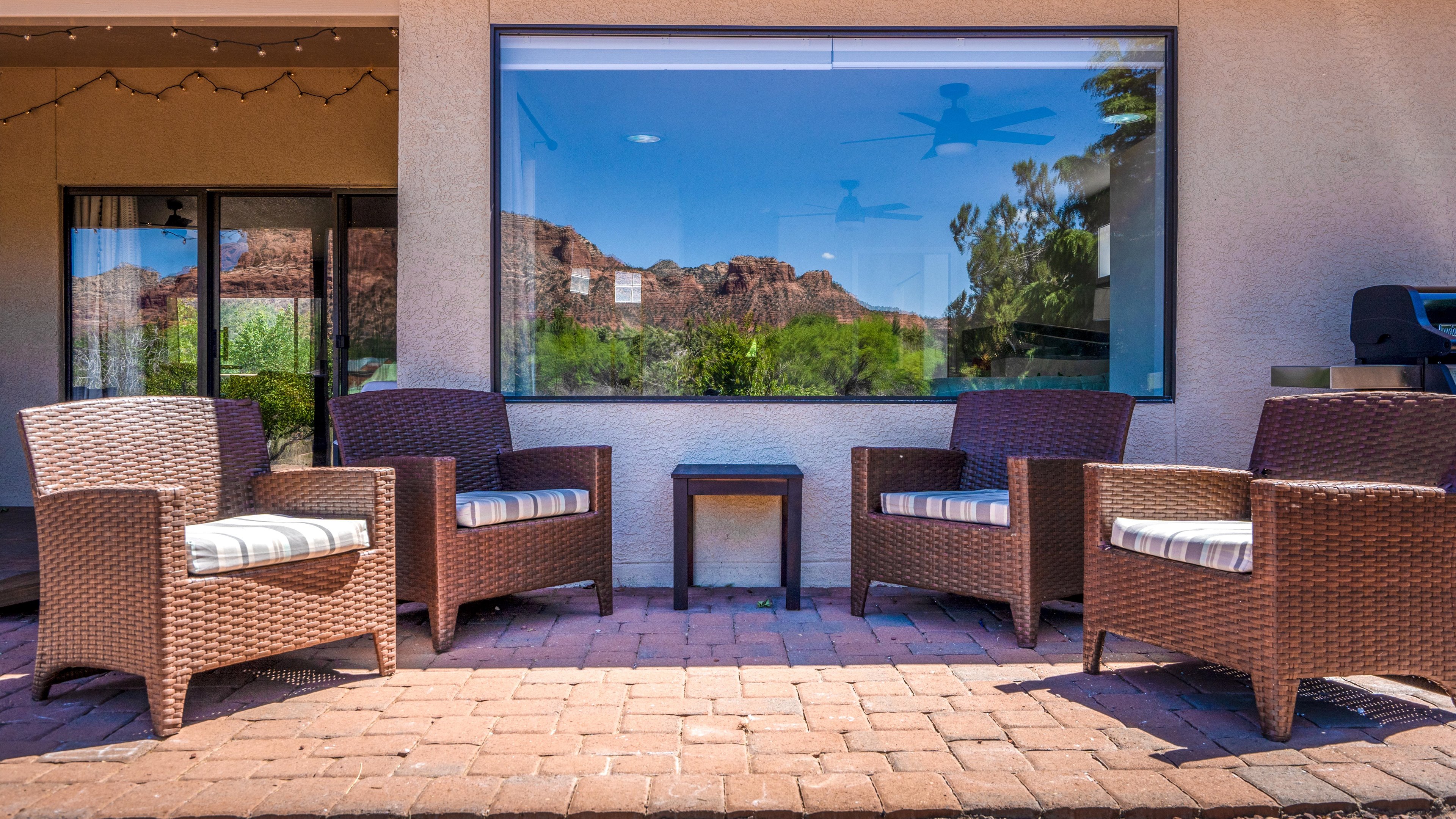 Back patio with views of red rock formations